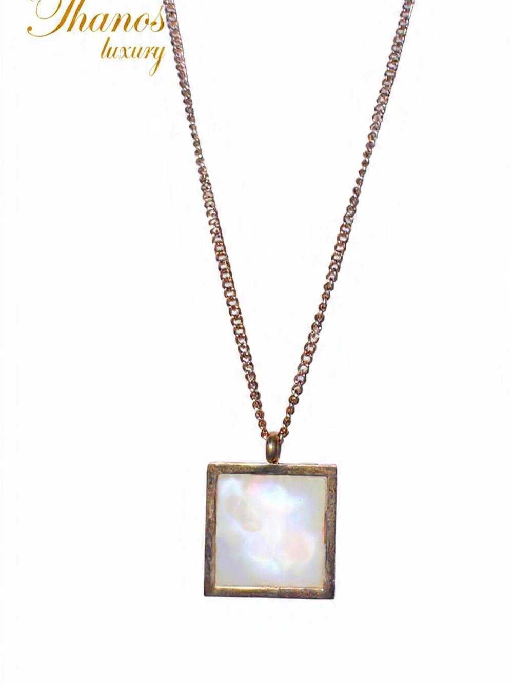 Rose Gold Square Mother-of-Pearl Pendant Necklace(Mystery EARRINGS)